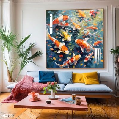 Tranh cá chép hoa sen nghệ thuật hiện đại