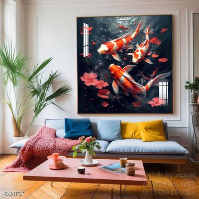 Tranh cá chép hoa sen cực đẹp