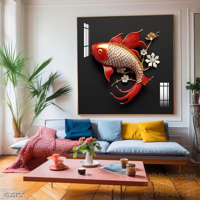 Tranh cá chép hoa sen treo tường mang nhiều ý nghĩa