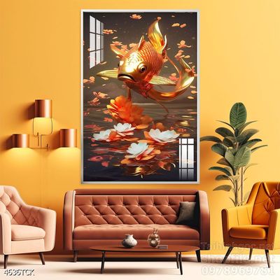 Mẫu tranh decor tường cá chép hoa sen