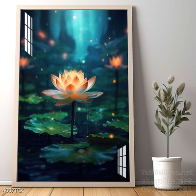 Tranh trang trí phòng khách cá chép hoa sen