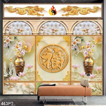 Tranh phào chỉ chim hạc và hoa sen file psd