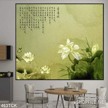 Tranh hoa sen, cá chép thư pháp phong thủy