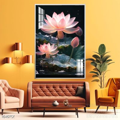 Tranh trang trí phòng khách cá chép hoa sen