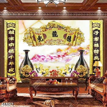 Tranh thờ thư pháp và bình gốm chất lượng cao