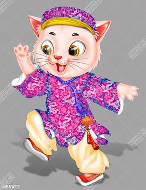 Tranh file gốc chú mèo vui vẻ đón xuân Quý Mão
