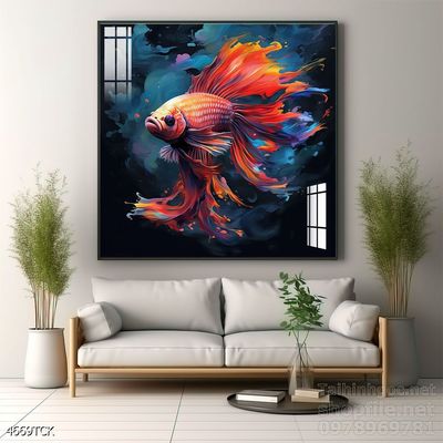 Tranh cá chép hoa sen nghệ thuật hiện đại