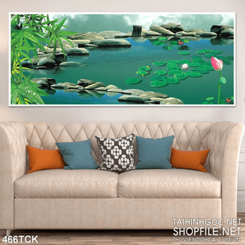 Tranh hoa sen, cá chép spa