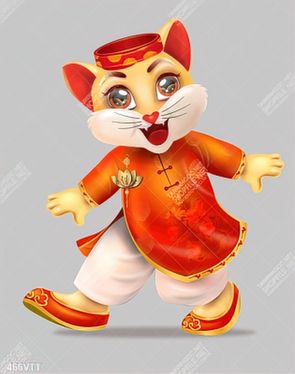 Vector chất lượng cao mèo mặc áo dài đỏ