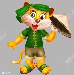 File tranh psd chú mèo nông dân cầm nón