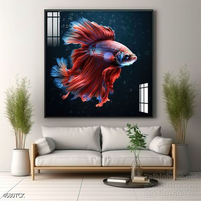 Mẫu tranh decor tường cá chép hoa sen