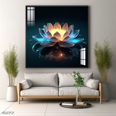 Tranh decor tường phòng khách cá chép hoa sen