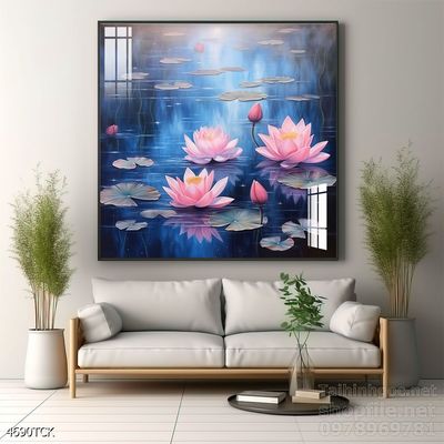 Tranh trang trí phòng khách cá chép hoa sen