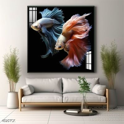 Tranh cá chép hoa sen nghệ thuật hiện đại