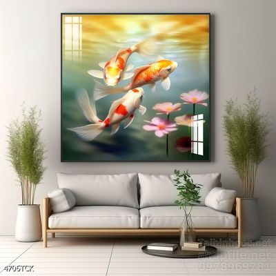 Tranh cá chép hoa sen treo tường mang nhiều ý nghĩa