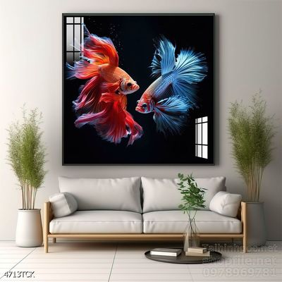 Tranh cá chép hoa sen nghệ thuật hiện đại