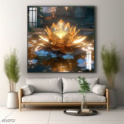 Mẫu tranh decor tường cá chép hoa sen