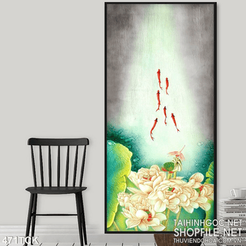 Tranh hoa sen, cá chép giả ngọc phong thủy