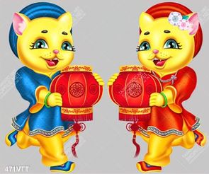 File gốc cặp mèo vàng cầm đèn lồng đỏ