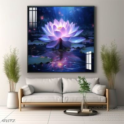 Tranh decor tường phòng khách cá chép hoa sen