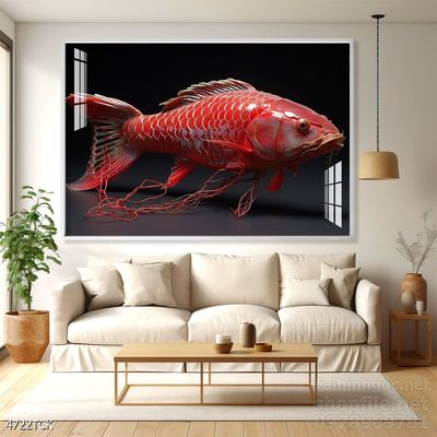 Tranh cá chép hoa sen nghệ thuật hiện đại