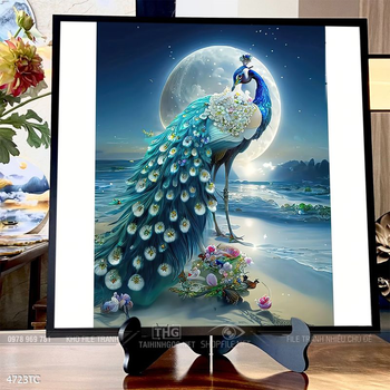 Tranh hoa mẫu đơn và chim công