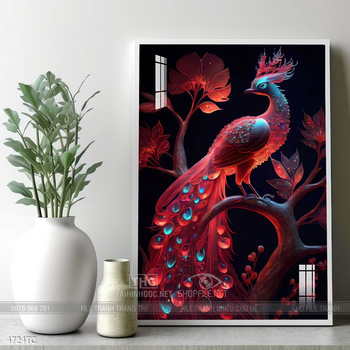 Tranh chim công và hoa mẫu đơn phong thủy