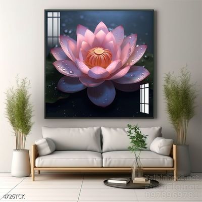 Tranh trang trí phòng khách cá chép hoa sen