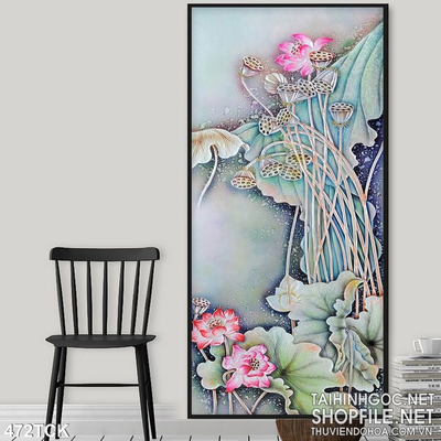 Tranh hoa sen, cá chép giả ngọc phong thủy