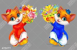 Vector file gốc cặp mèo mặc áo dài đón xuân Quý Mão