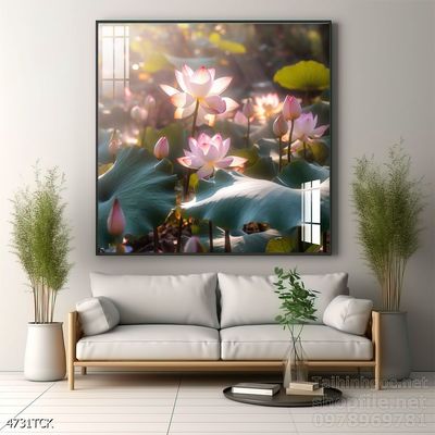 Tranh cá chép hoa sen nghệ thuật hiện đại