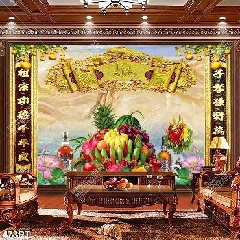 Tranh bàn thờ mâm ngũ quả file psd