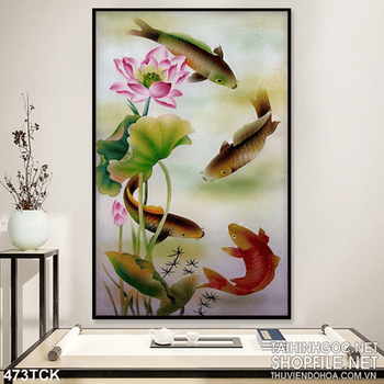 Tranh hoa sen, cá chép phong thủy