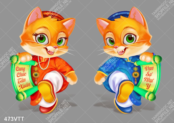 File tranh cặp mèo cầm câu đối 