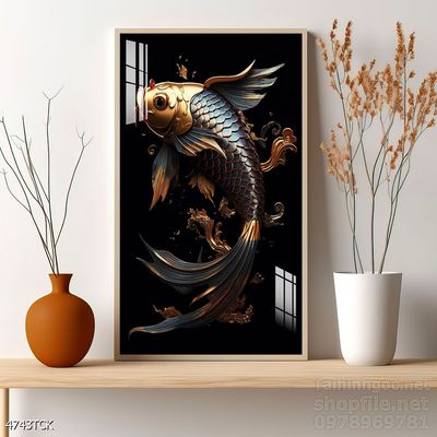 Tranh trang trí phòng khách cá chép hoa sen