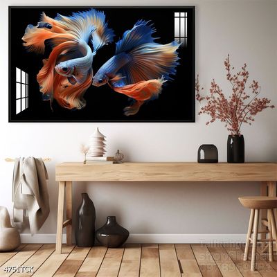 Mẫu tranh decor tường cá chép hoa sen