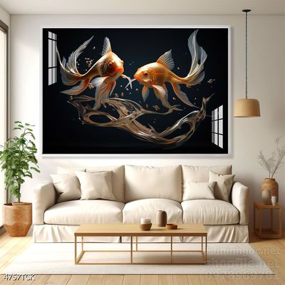 Tranh cá chép hoa sen nghệ thuật hiện đại