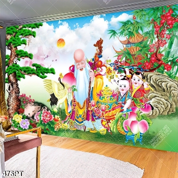 Tranh ông thọ và các tiểu linh đồng trang trí ngày tết