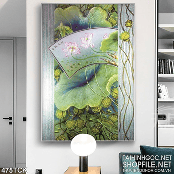 Tranh hoa sen, cá chép giả ngọc nghệ thuật