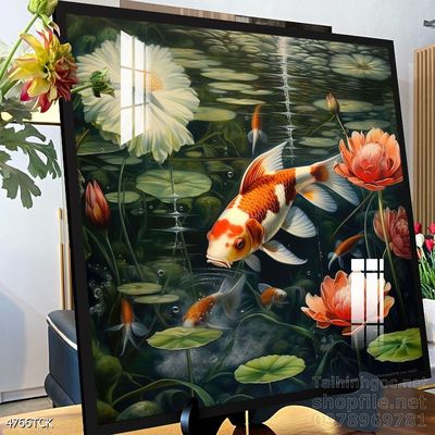 Tranh cá chép hoa sen nghệ thuật hiện đại