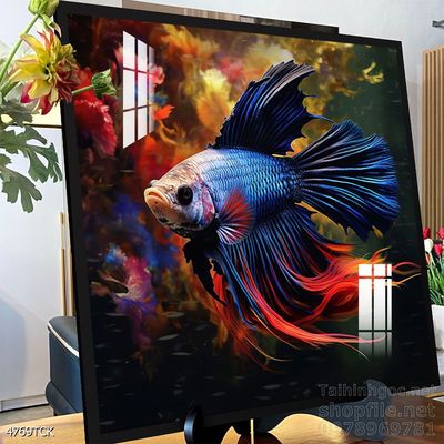 Mẫu tranh decor tường cá chép hoa sen