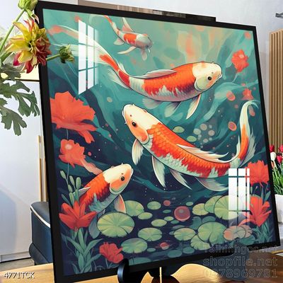 File tranh cá chép hoa sen mẫu mới nhất