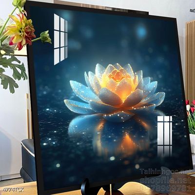 Tranh decor tường phòng khách cá chép hoa sen