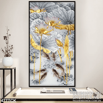 Tranh hoa sen, cá chép kim tiền