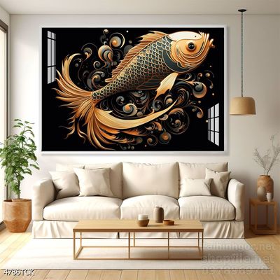 Mẫu tranh decor tường cá chép hoa sen