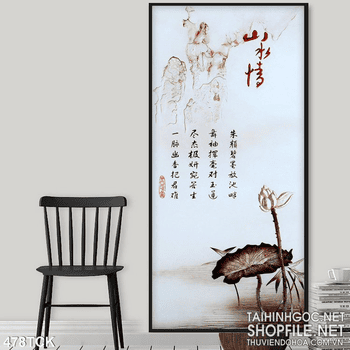 Tranh hoa sen, cá chép thư pháp phong thủy