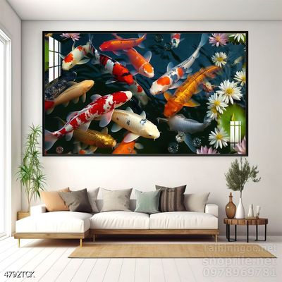 Tranh cá chép hoa sen nghệ thuật hiện đại