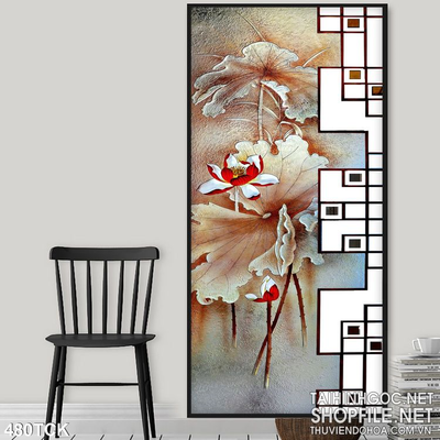 Tranh hoa sen, cá chép in gạch