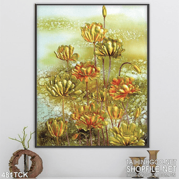 Tranh hoa sen, cá chép giả ngọc nghệ thuật