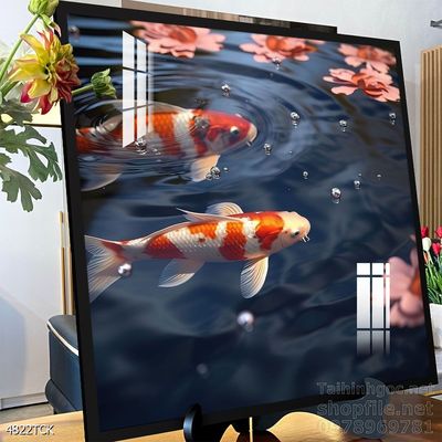 Mẫu tranh decor tường cá chép hoa sen
